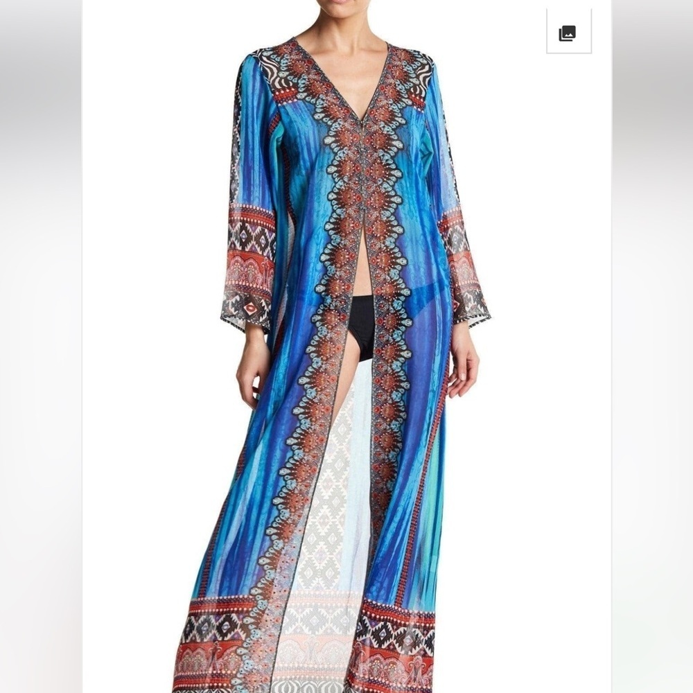 Venus Women's Multicolor Front-Hook Long Cape Beach Cover Up Size L